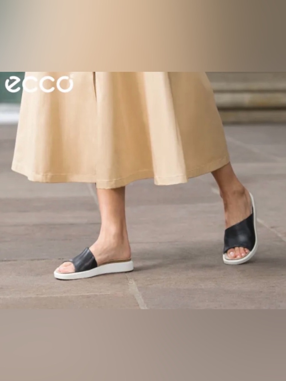 ECCO Black Leather Asymmetrical Slide Mules with Cream Sole